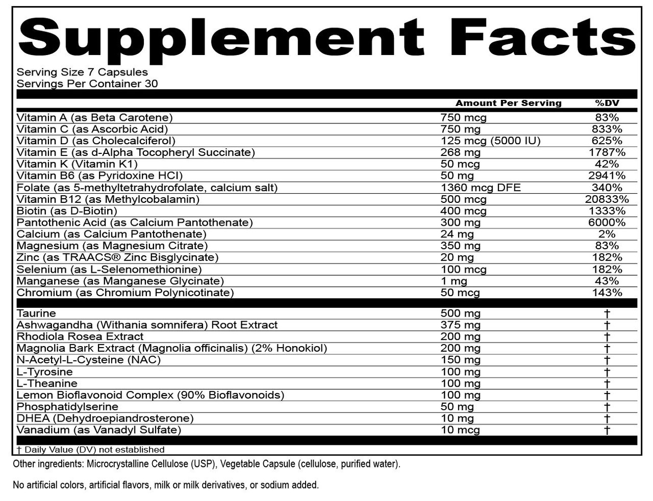 AdrenCalm + T supplement facts