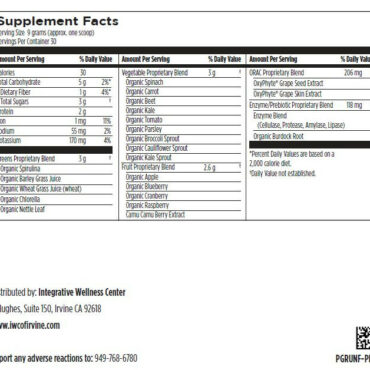 Detox Greens unflavored supplement facts