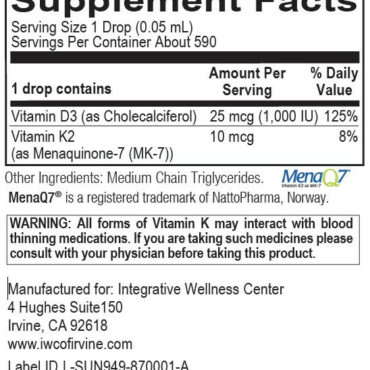 Liquid Vitamin K2 w/D3 supplement facts